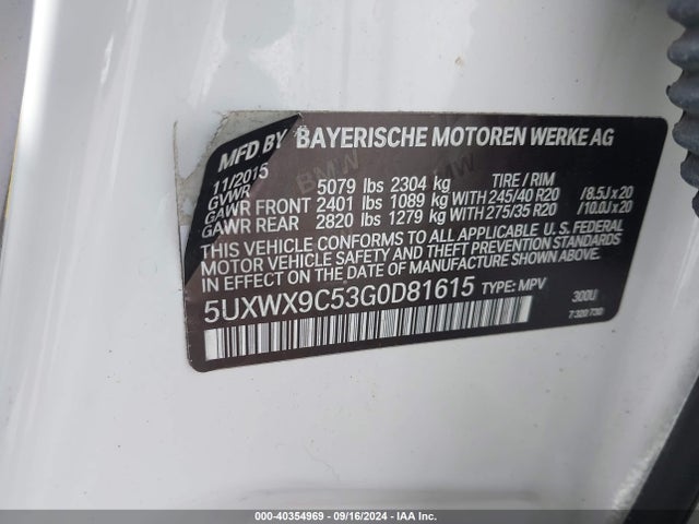 BMW X3 Xdrive28i 2016 5UXWX9C53G0D81615 Image 9