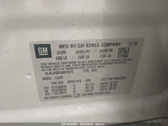KL4CJASB1KB810575 Buick Encore Fwd Preferred
