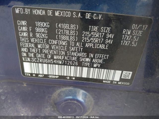 3CZRU6H54HM712626 Honda HR-V EX