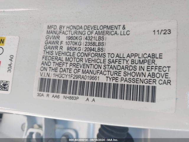 1HGCY1F29RA019661 Honda ACCORD LX