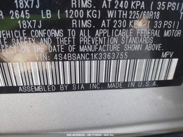 4S4BSANC1K3363755 Subaru Outback 2.5i Limited