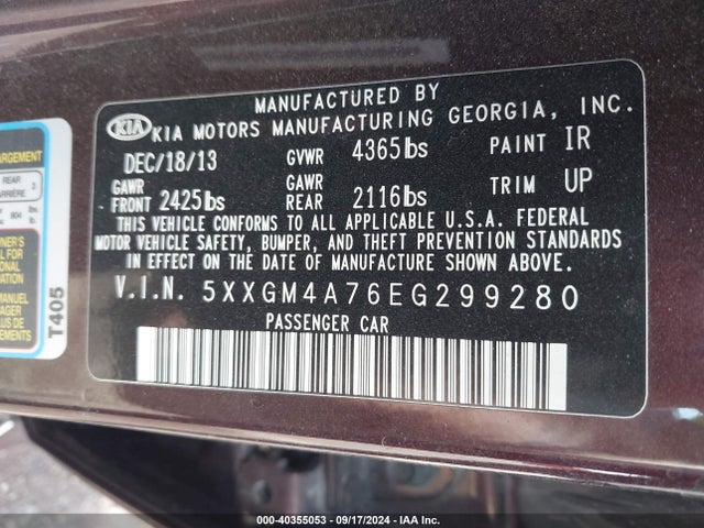 5XXGM4A76EG299280 KIA Optima Lx