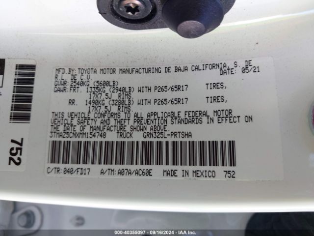 3TMAZ5CNXMM154748 Toyota Tacoma Trd Sport