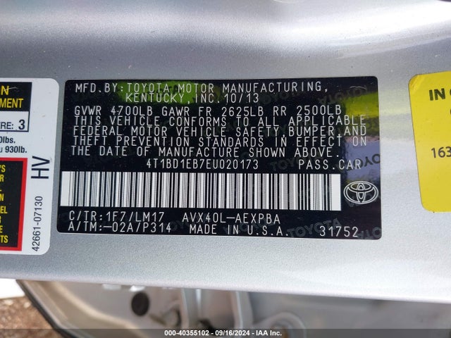 Toyota Avalon Hybrid Limited 2014 4T1BD1EB7EU020173 Image 9