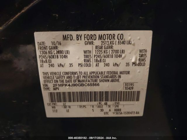2FMPK4J90GBC65566 Ford EDGE SEL