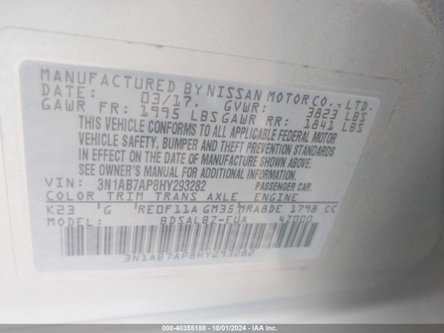 3N1AB7AP8HY293282 Nissan SENTRA S