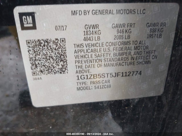 Chevrolet Malibu 1ls 2018 1G1ZB5ST5JF112774 Image 9