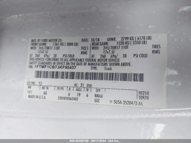 Ford F-150 Xl 2018 1FTMF1CB7JKF95437 Image 9