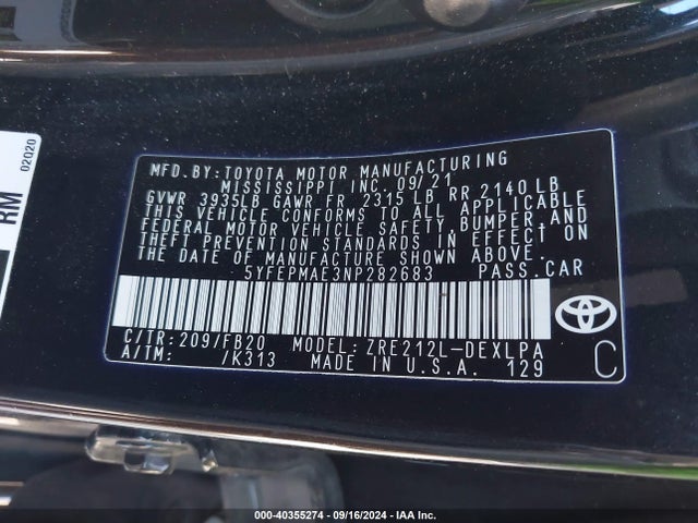 Toyota COROLLA LE 2022 5YFEPMAE3NP282683 Image 9