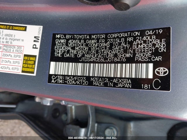 Toyota COROLLA SE 2020 JTDS4RCE6LJ018476 Image 9