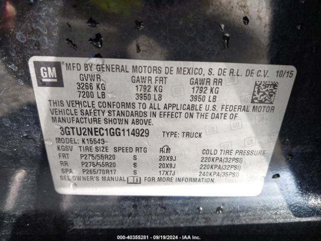 3GTU2NEC1GG114929 GMC Sierra 1500 Slt