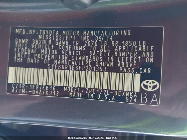 Toyota Corolla Le/le Plus/le Premium 2015 5YFBURHE6FP201353 Image 9