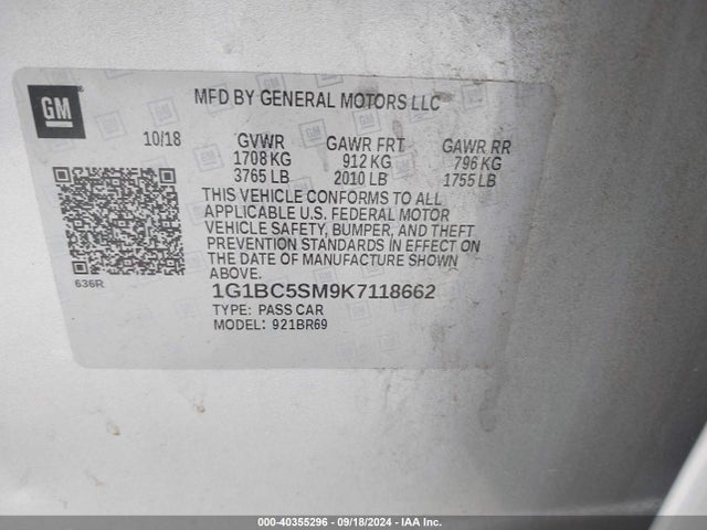 1G1BC5SM9K7118662 Chevrolet CRUZE LS