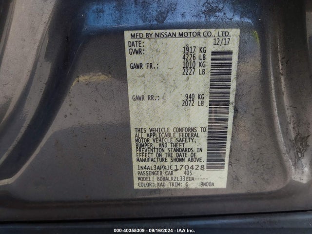 1N4AL3APXJC170428 Nissan Altima 2.5 Sl