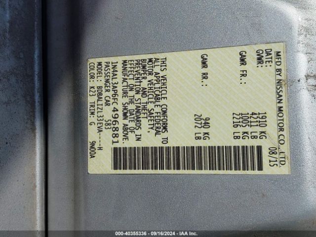 1N4AL3AP6FC496881 Nissan Altima 2.5 Sv