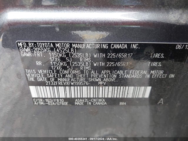 Toyota RAV4 LE 2015 2T3ZFREVXFW199576 Image 9