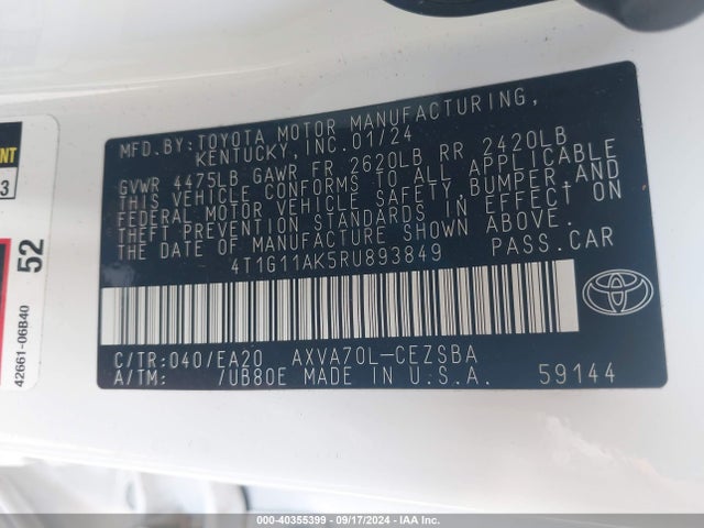 Toyota CAMRY SE 2024 4T1G11AK5RU893849 Image 9
