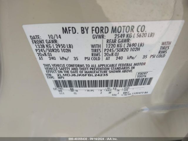 2LMDJ8JK6FBL24235 Lincoln MKX