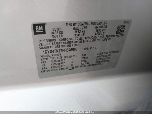 1GYS4TKJ7FR646963 Cadillac Escalade Esv Premium