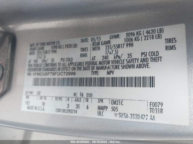 1FMCU0F79FUC72999 Ford ESCAPE S