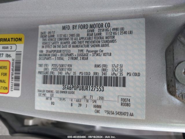 3FA6P0PU8JR127553 Ford Fusion Energi Se Luxury