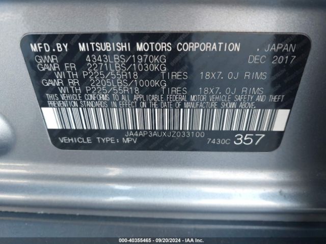 JA4AP3AUXJZ033100 Mitsubishi Outlander Sport 2.0 Es