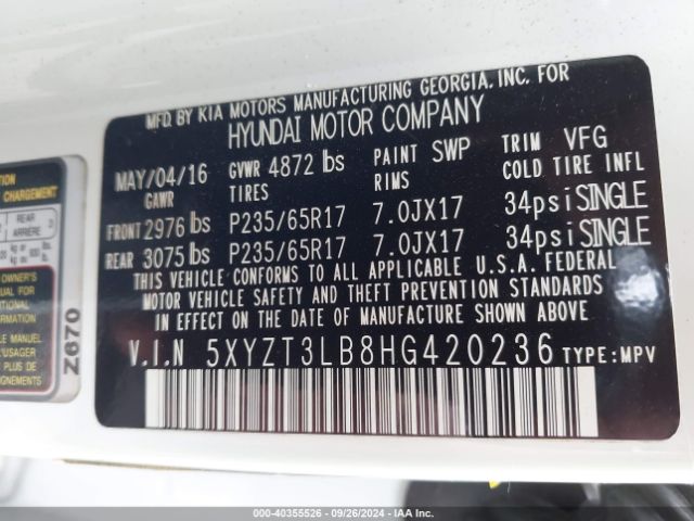 5XYZT3LB8HG420236 Hyundai Santa Fe Sport 2.4l