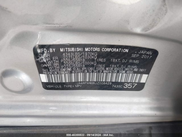 JA4AP4AWXJZ008429 Mitsubishi Outlander Sport 2.4 Sel