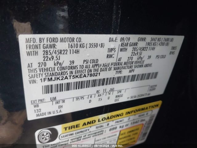 1FMJK2AT5KEA78021 Ford Expedition Max Limited