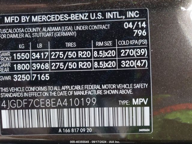 4JGDF7CE8EA410199 Mercedes-Benz Gl 450 4matic