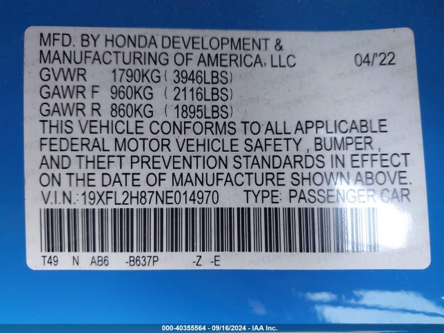 Honda Civic Sport 2022 19XFL2H87NE014970 Image 9
