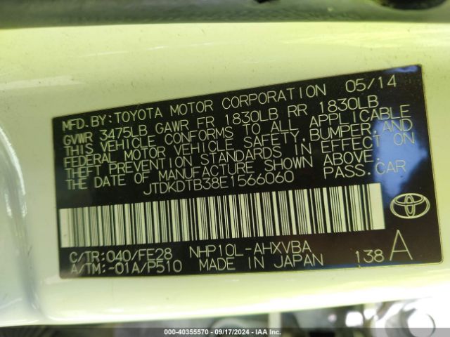 JTDKDTB38E1566060 Toyota Prius C One