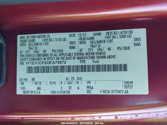 1FTEX1CP2GFA75872 Ford F-150 Xlt