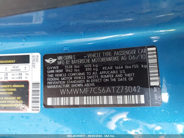 2010 MINI COOPER S WMWMF7C56ATZ73042 Photo 8
