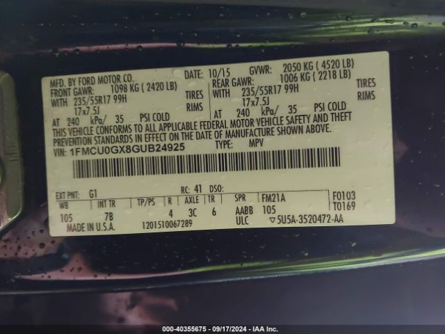 1FMCU0GX8GUB24925 Ford ESCAPE SE