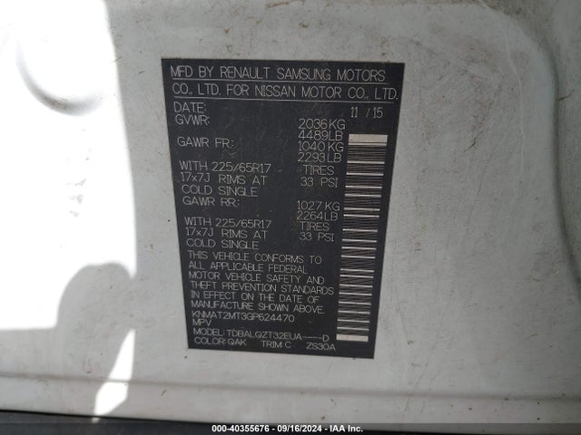 Nissan ROGUE SV 2016 KNMAT2MT3GP624470 Image 9