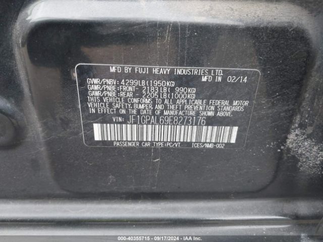 JF1GPAL69E8273176 Subaru Impreza 2.0i Sport Premium