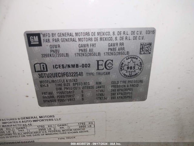GMC Sierra 1500 Sle 2015 3GTU2UEC9FG322548 Image 9