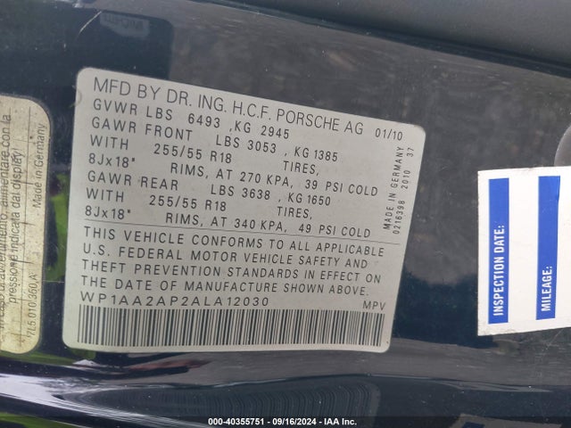 2010 PORSCHE CAYENNE WP1AA2AP2ALA12030 Photo 8