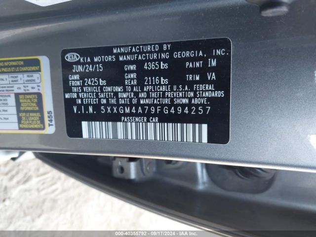 5XXGM4A79FG494257 KIA Optima Lx