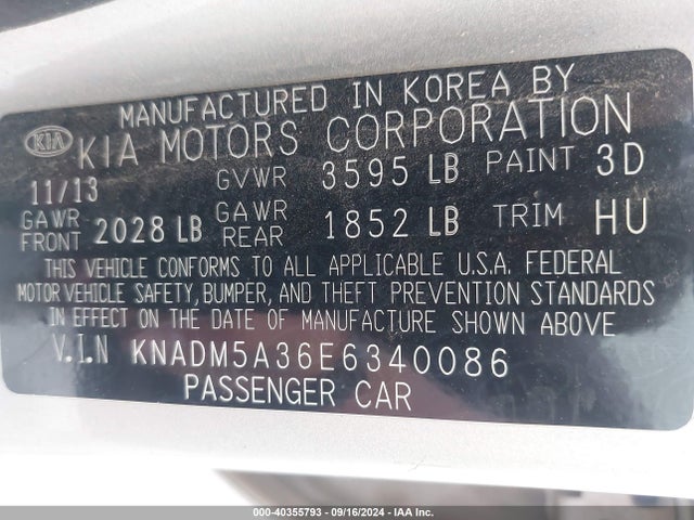 KIA RIO LX 2014 KNADM5A36E6340086 Image 9