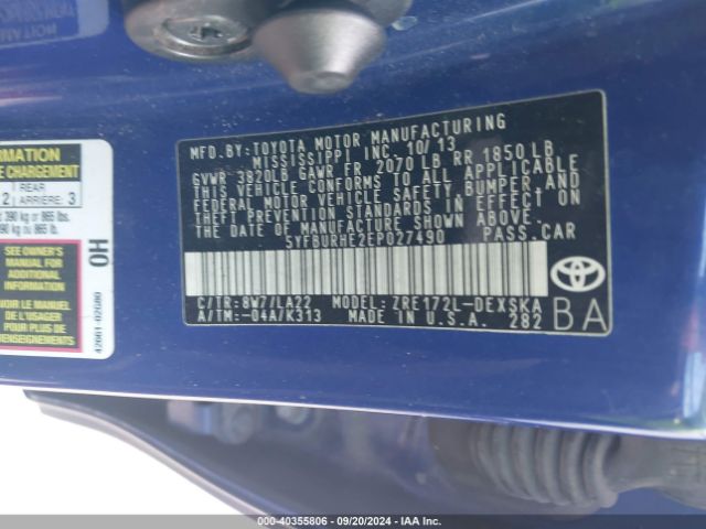 5YFBURHE2EP027490 Toyota Corolla S Premium