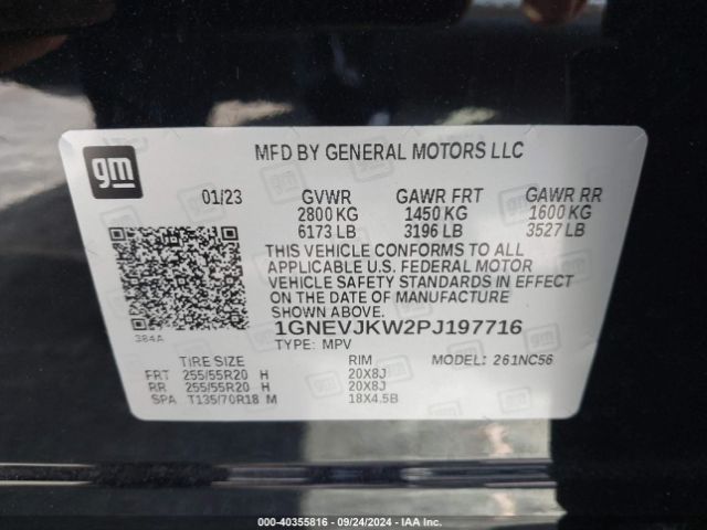 1GNEVJKW2PJ197716 Chevrolet Traverse Awd Rs