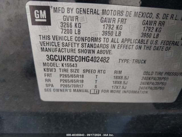 3GCUKREC0HG402482 Chevrolet Silverado 1500 2lt