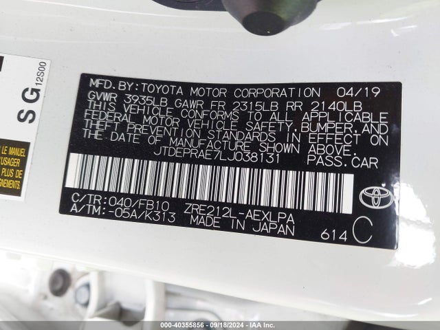 Toyota COROLLA LE 2020 JTDEPRAE7LJ038131 Image 9