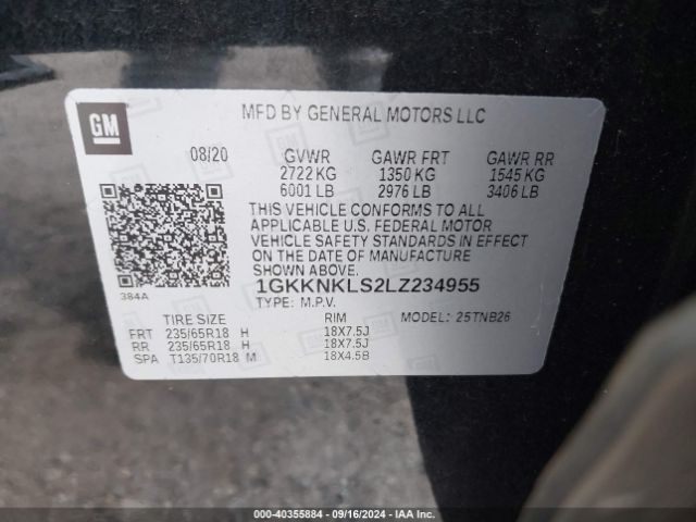 1GKKNKLS2LZ234955 GMC Acadia Fwd Sle