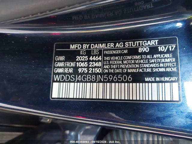 WDDSJ4GB8JN596506 Mercedes-Benz CLA 250 4MATIC