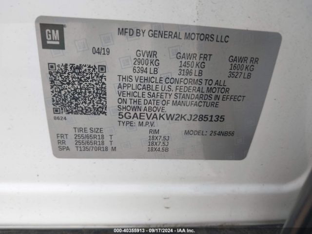 5GAEVAKW2KJ285135 Buick Enclave Awd Essence