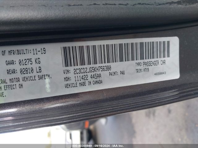 2C3CDZJG5KH756380 Dodge Challenger Gt