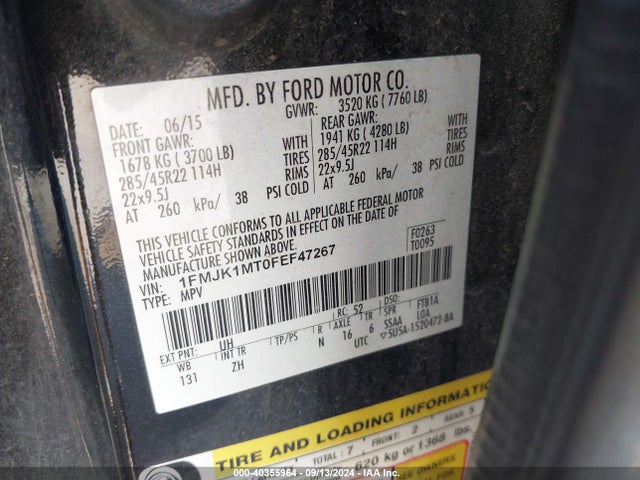 Ford Expedition El Platinum 2015 1FMJK1MT0FEF47267 Image 9